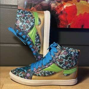 Coach Floral Pointed Toe High Top Sneakers Shoes!